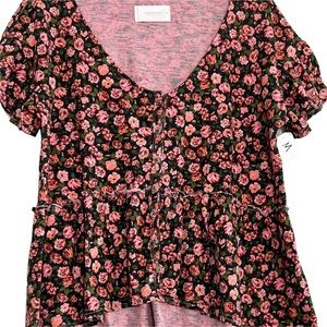 LUCKY BRAND Brown Floral Jersey Pullover Size M